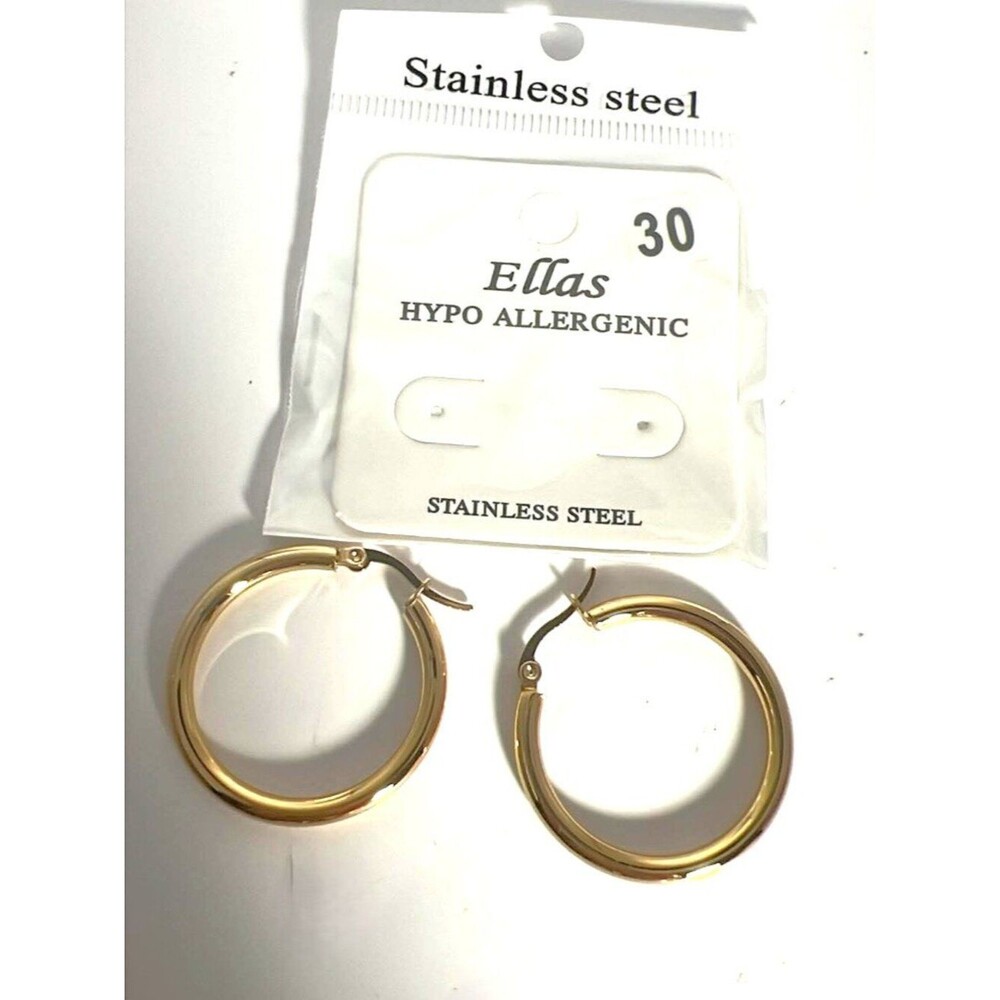 Gold-Tone Stainless Steel Hoop Earrings – Hypoallergenic, 1” Diameter